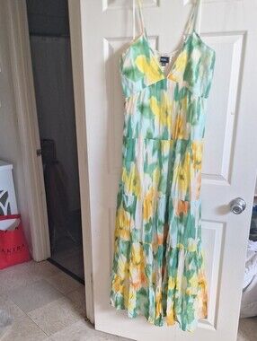Green, Yellow & White Floral Tiered Maxi Dress